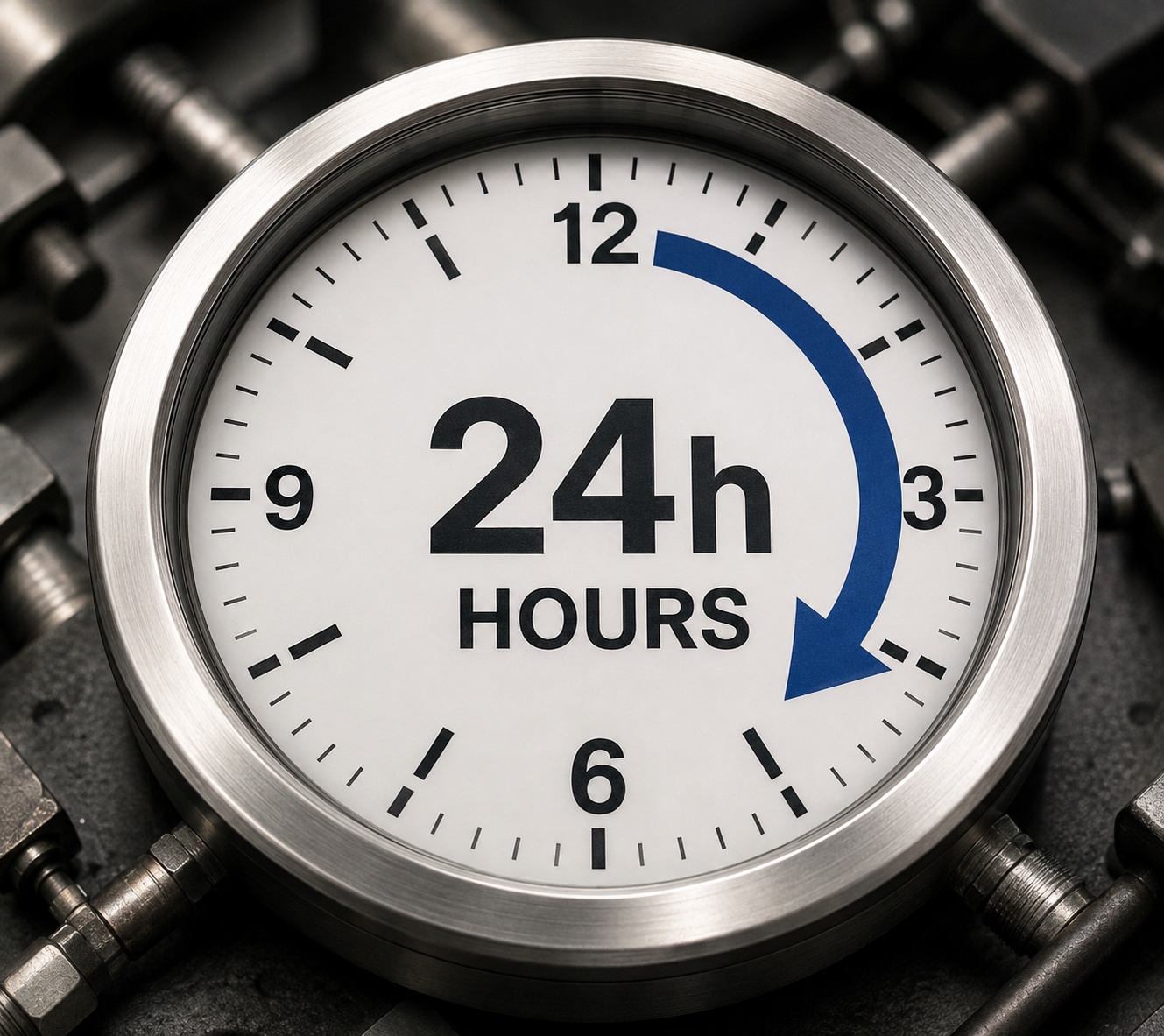 Clock face showing a 24 hour response commitment